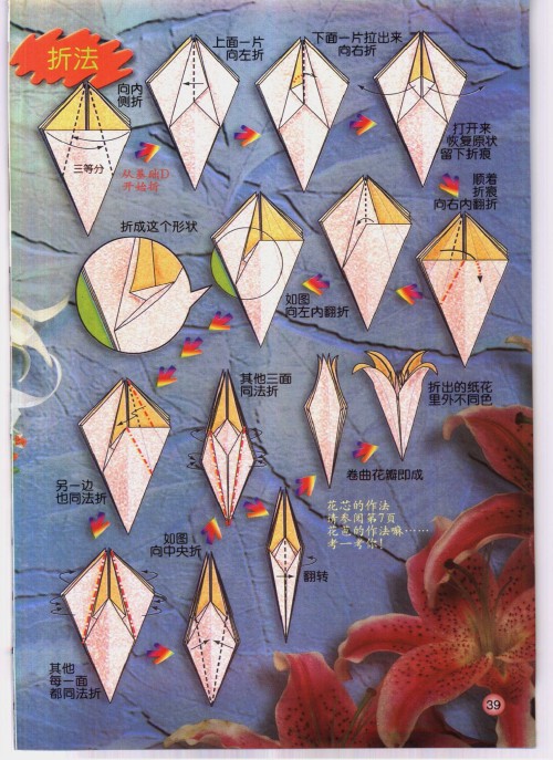 百合花的折法（图解步骤）